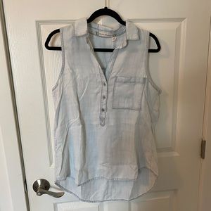 C&V Sleeveless Collared Chambray Tunic Top